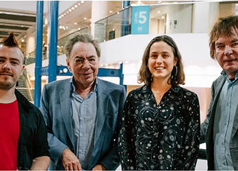 Ethan Lowry, Andrew Lloyd Webber, Ella Stokes and Julian Lloyd Webber at Symphony Hall. Image: Hannah Blake-Fathers Ethan Lowry, Andrew Lloyd Webber, Ella Stokes, Julian Lloyd Webber