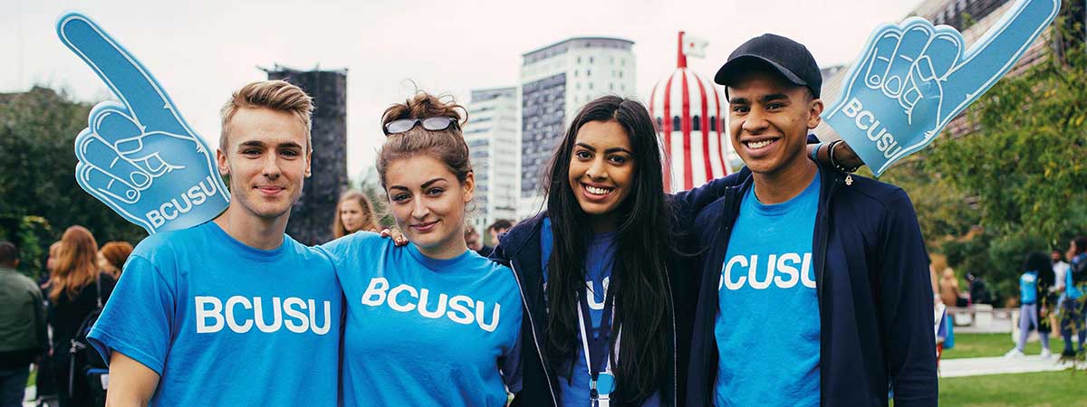 BCU Societies Articles 1200x450 - Students in BCUSU t-shirts