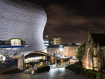 Birmingham Night Time - Selfridges and church