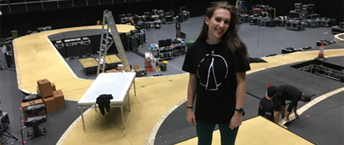 Catherine Briggs secured a placement as a Scenic Assistant with Brilliant Stages/Perry Scenic, a company that constructs stage sets for tours and live events for music artists.