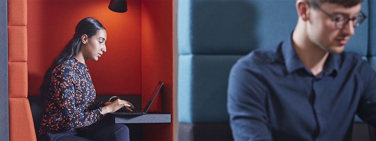 Finance and Investment MSc Course Image 1200x450 - Woman sat at a desk with a laptop