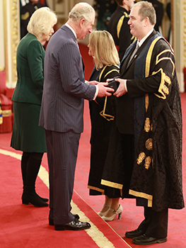 Professor Philip Plowden and Professor Alison Honour of Birmingham City University greeted by HRH Prince of Wales and Duchess of Cornwall at Buckingham Palace HRH Prince of Wales and Professor Phillip Plowden Vice Chancellor of Birmingham City University crop