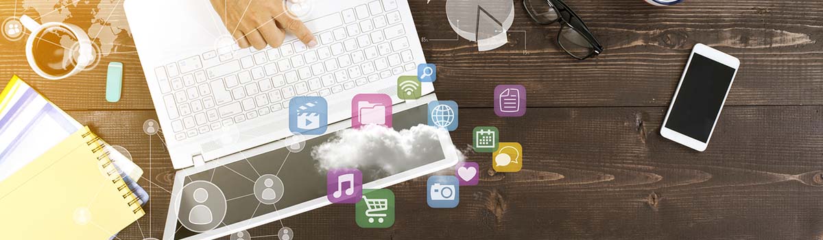 Marketing Pathways 1200x350 - Logos appearing out of a laptop
