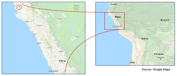 Map of Piura's location within Peru.