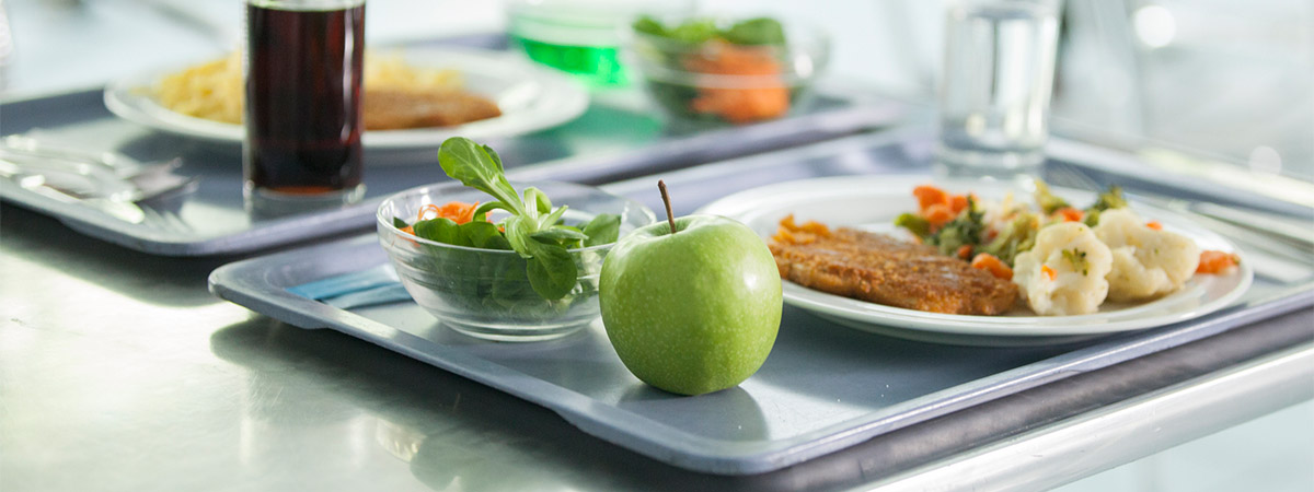 A lunchtime meal at a school cafeteria